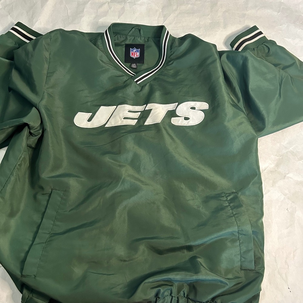 NFL Vintage Retro New York Jets Pullover Windbreaker‎ Jacket Green Mens Large